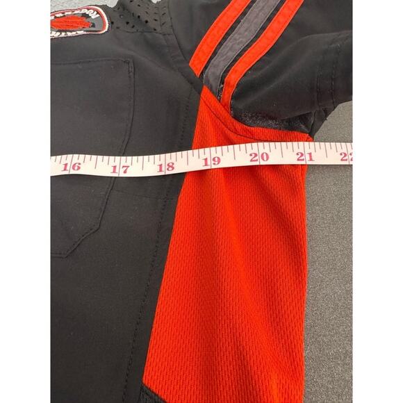 Black & Orange  Harley Davidson Patch Zipper Perforated Collared Zip Up Shirt L - Picture 8 of 9